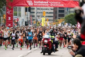 Runners at the starting line of the 2019 Scotiabank Toronto Waterfront Marathon on Sunday, Oct., 20, 2019-Milenio Stadium-Toronto