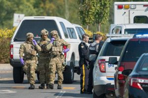 Police take part in an operation on Vauquelin Street in Saint-Hubert, Quebec-Milenio Stadium-Canada