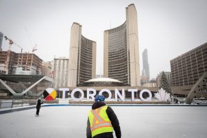People skate near the Toronto sign-Milenio Stadium-Ontario