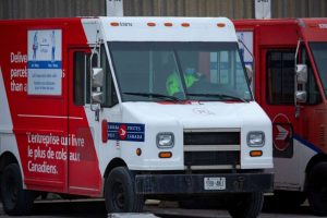 A Canada Post truck is parked outside its Gateway East facility-Milenio Stadium-Ontario