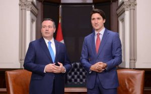 Prime Minister Justin Trudeau meets with Alberta Premier Jason Kenney in 2019-Milenio Stadium-Canada