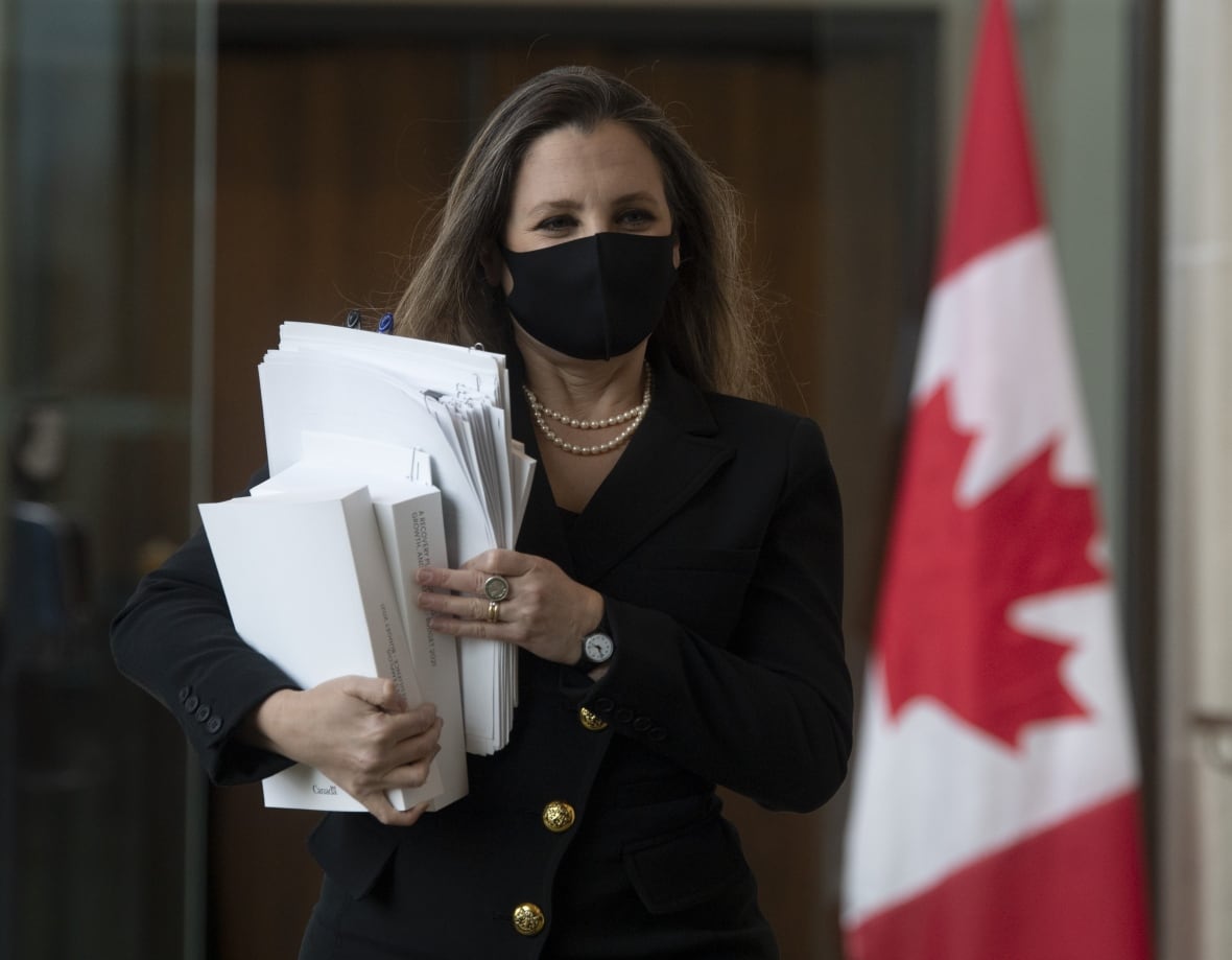 Freeland before delivering the federal budget-Milenio Stadium-Canada