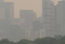 Forest fire smoke creates milky haze over Toronto-Milenio Stadium-Ontario