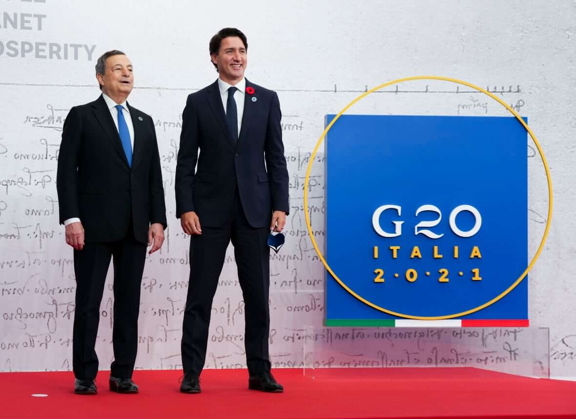 Mario Draghi with PM Justin Trudeau-Milenio Stadium-Canada