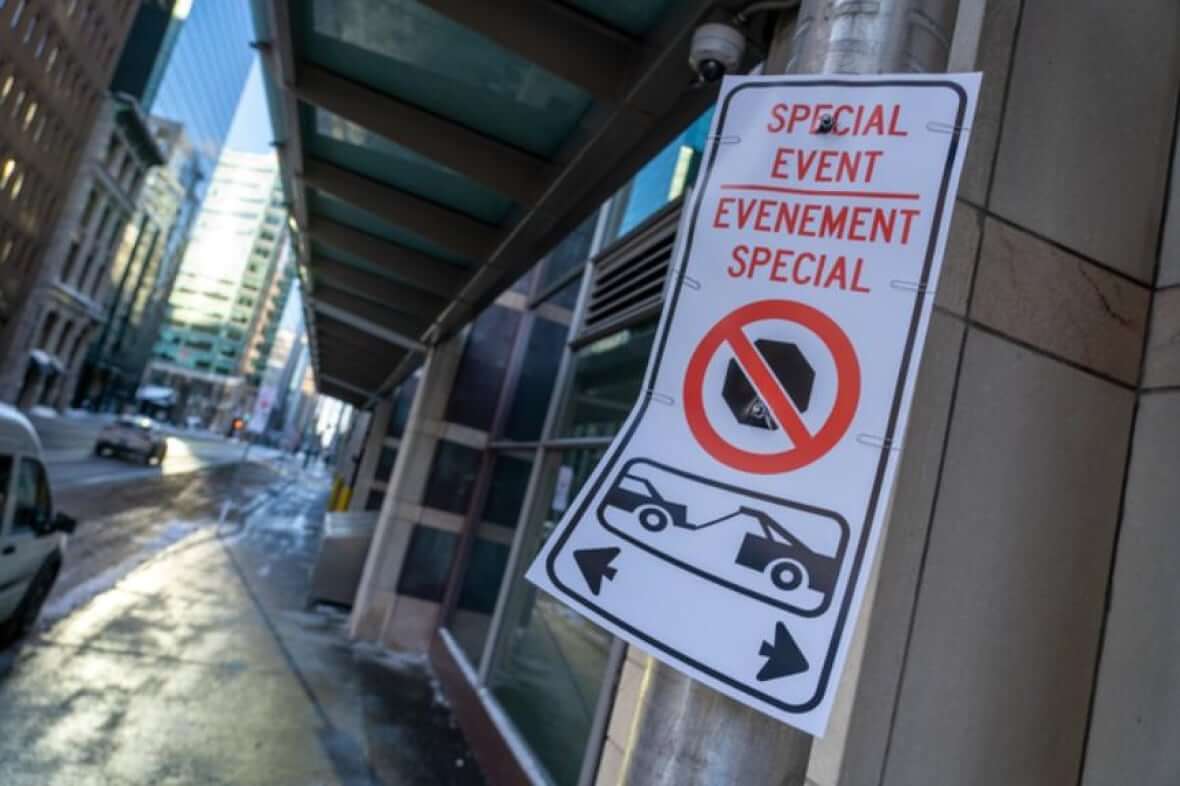 Temporary no-stopping sign in downtown Ottawa-Milenio Stadium-Canada