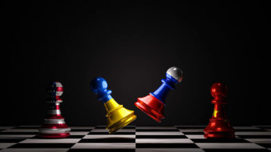 MILENIO STADIUM - battle-pawn-chess-russia-ukraine-with-usa-china-chess-standing-both-countries-political-conflict-war-concept-by-3d-rendering-technique