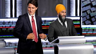 milenio stadium - Liberal Leader Justin Trudeau and NDP Leader Jagmeet Singh take part in the federal election English-language Leaders debate in Gatineau, Canada, September 9, 2021