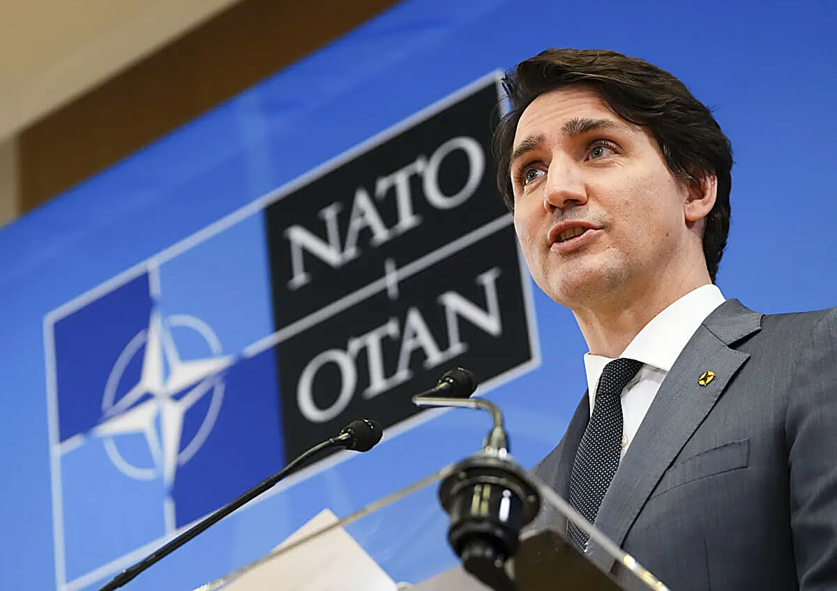 milenio stadium - Prime Minister Justin Trudeau holds a press conference at NATO headquarters in Brussels, Belgium on March 24