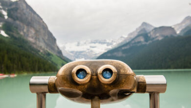 Coin operated binoculars, Lake Louise, Alberta, Canada
